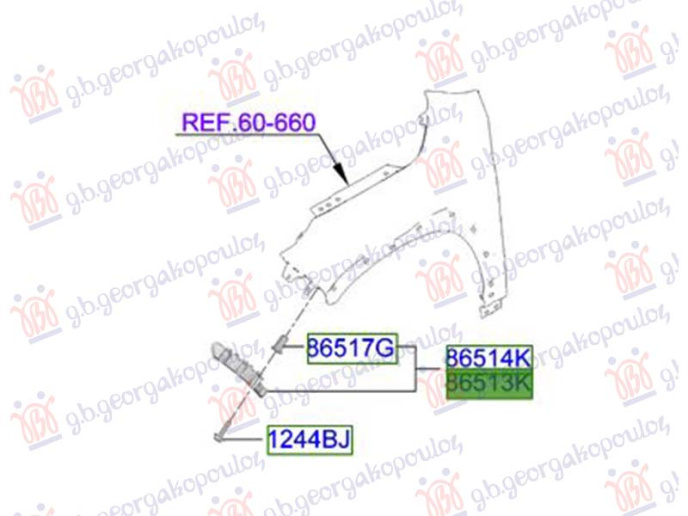 Kapëse/mbajtëse plastik e parakolpit anësorë të përparmë (Origjinal)