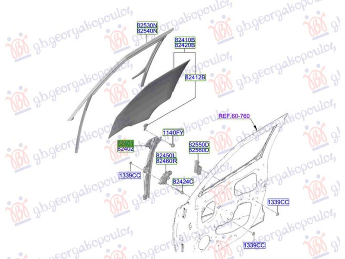 Ngritës/rregullues për dritaren e përparme elektrik (pa motor) (Origjinal)