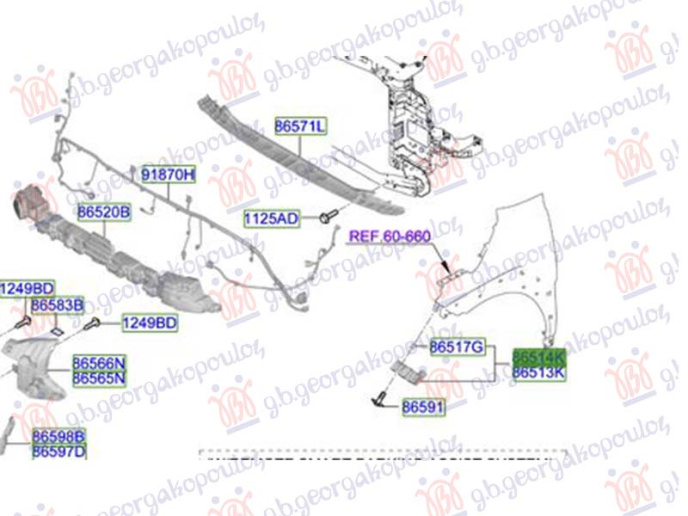 Kapëse/mbajtëse plastik e parakolpit anësorë të përparmë (Origjinal)