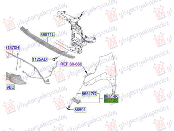 Kapëse/mbajtëse plastik e parakolpit anësorë të përparmë (Origjinal)