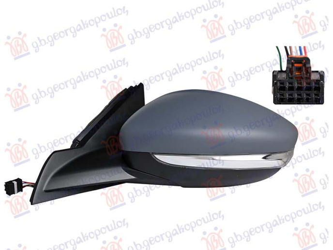 Pasqyrë elektrike me ngrohje (gati për ngjyrosje) (me drita pulsuese) (6 pinë) (А cilësi) (xham i lakuar)