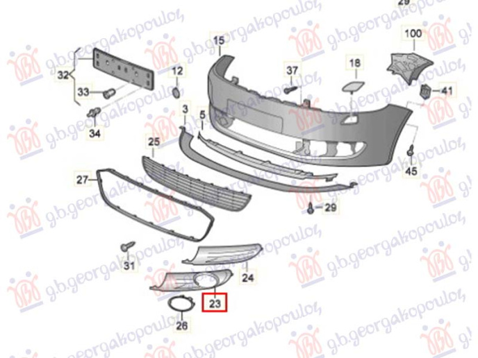 Grilë në parakolpin e përparmë (me hapje për drita të mjegullës) (Оrigjinal)