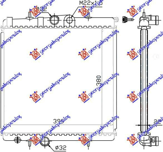 Radiator për motor pa kondicioner 1.1-1.6 8V (38x41.5)