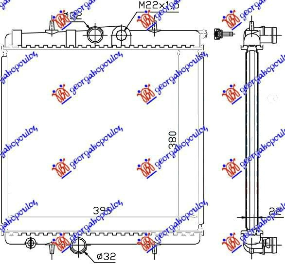 Radiator për motor pa kondicioner 1.1-1.6 8V (38x41.5)