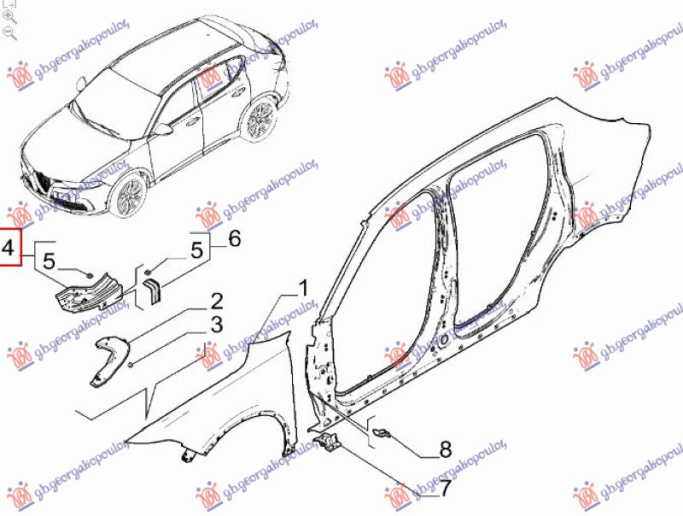 Mbajtëse për parafango (çelik) (e mesme) (Origjinal)