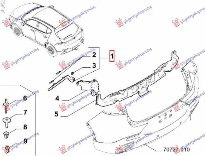 Mbajtëse anësore e sipërme e parakolpit të pasmë plastike (origjinal)