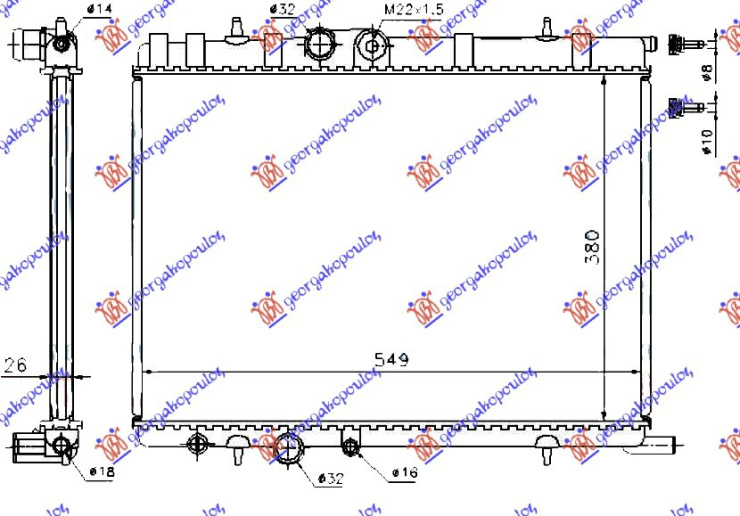 Radiator për motor 1.1-1.4i8V-1.6i16V -02 (38x55) (VALEO CLASSIC)