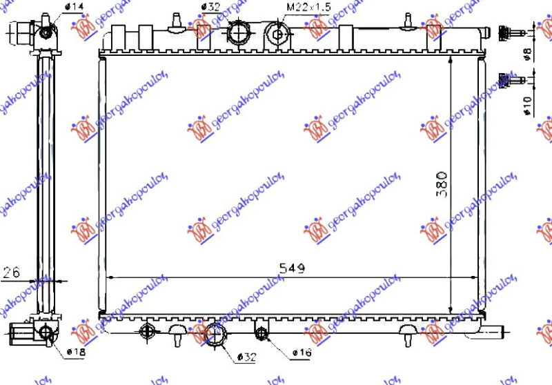 Radiator për motor 1.1-1.4i8V-1.6i16V -02 (38x55) (VALEO CLASSIC)