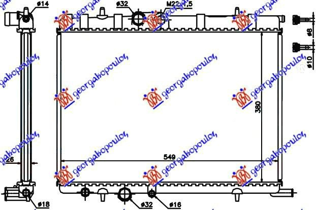Radiator për motor 1.1-1.4i8V-1.4-1.6i16V 02- (38x55)